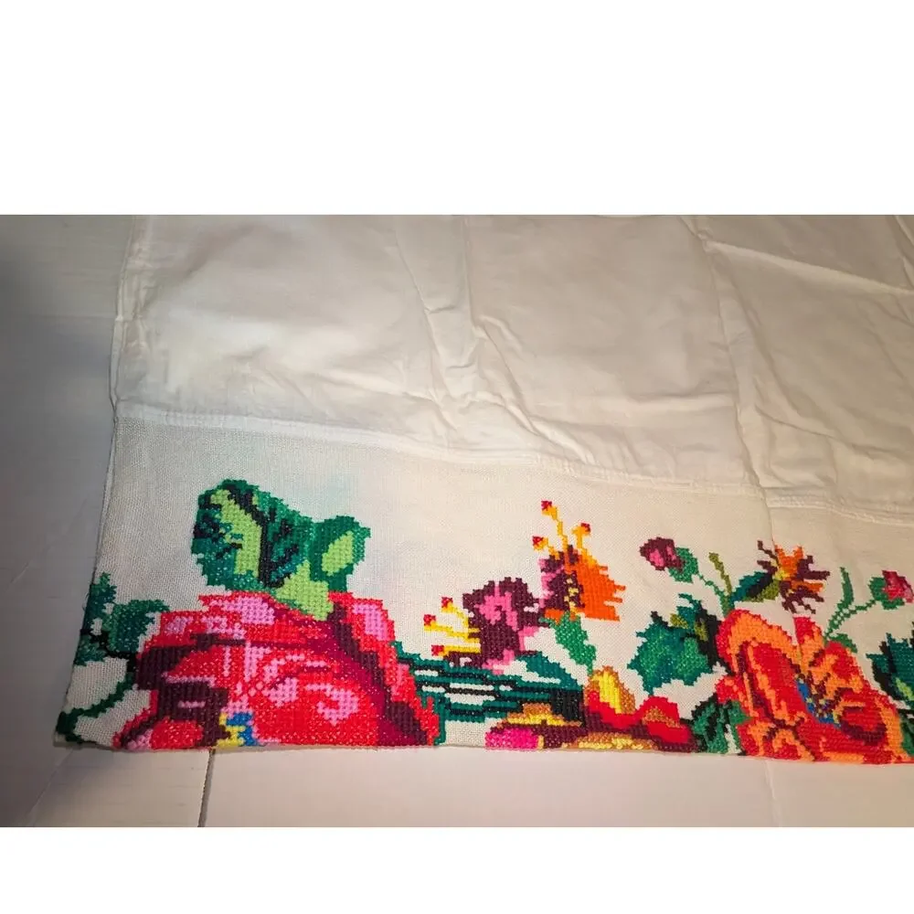 Beautiful Vintage Handmade Ukrainian Rushnyk Cross Stitched Floral Pillow Duvet
